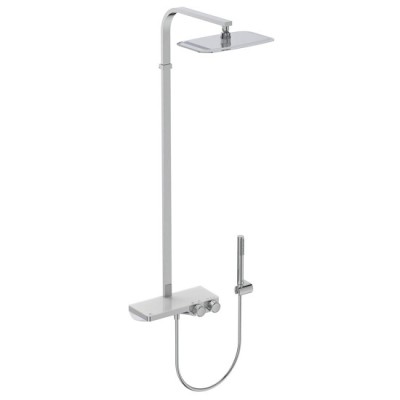SISTEM DUS CERATHERM S200, TERMOSTATIC, ETAJERA STICLA ALBA, CAP DUS METALIC 30X20 CM, PARA DUS STICK METALICA